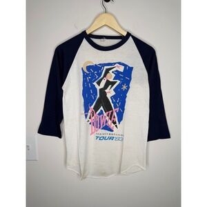 Vintage 80s 1983 David Bowie Serious Moonlight Tour Raglan Band T-Shirt Medium